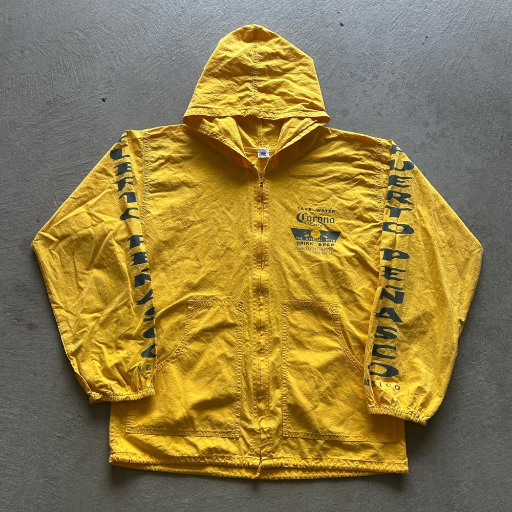 Vintage 90s Corona‎ Extra Jacket Size Large Yellow Full Zip Hooded Mexico Beer